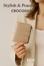 Beige Crocodile Pattern Women's Wallet | Premium Zip & Snap Closure