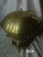 Antique pure brass solid heavy serving big party dish 44/38 cm.
