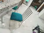 Glass dining table with 4 steel chairs