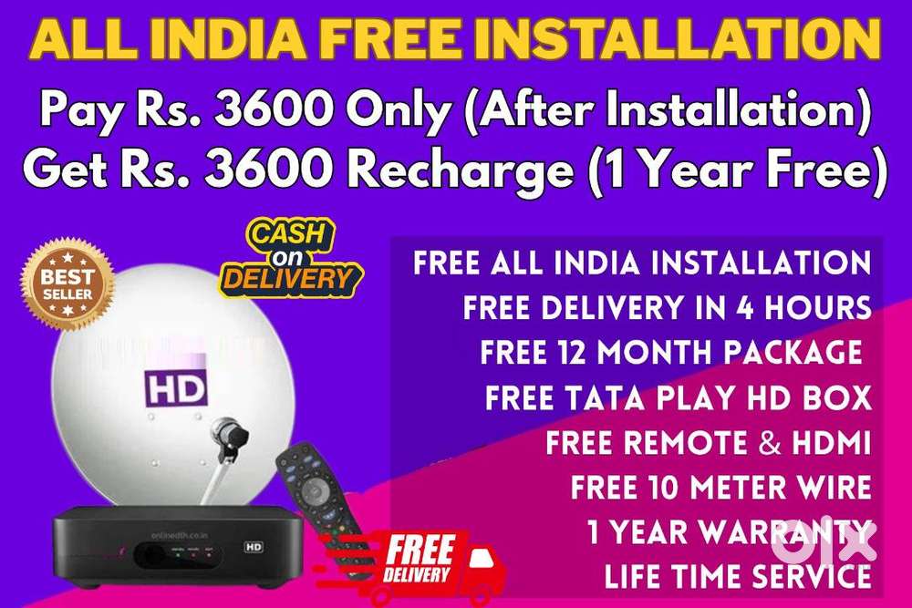 Dish TV DTH Connection -HD Setup box With Free Installation Dish Wire