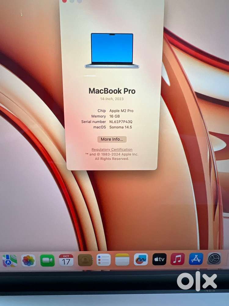 MacBook Pro M2-14-inch ,2023) Chip Apple M2 pro Memory 16 GB 512 SSD B