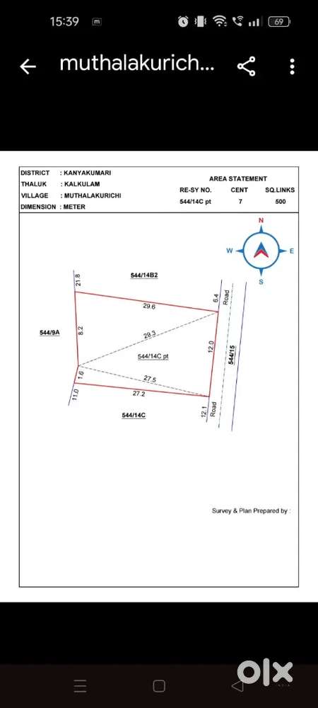 15.5 cents plot with 1 bhk building for sale at reasonable price.