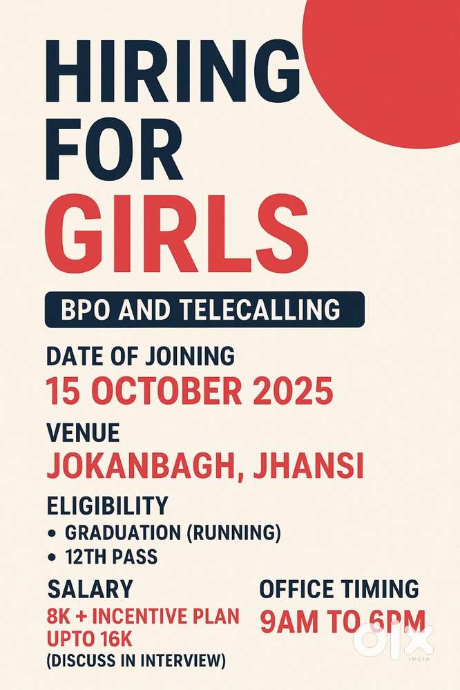 Office work preferred for girls and boys can also apply
