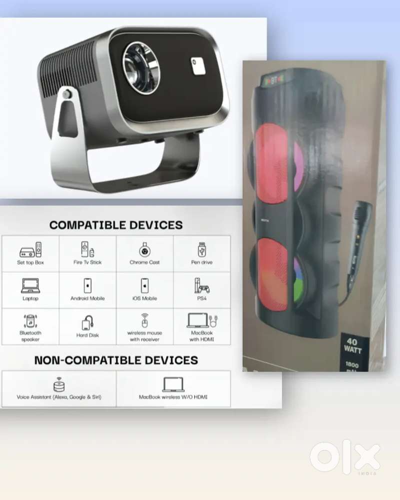 LED Projector and 40W Speaker with Wired Mike
