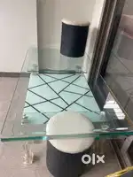 Designer Frosted Glass Coffee Table with 2 Puffs