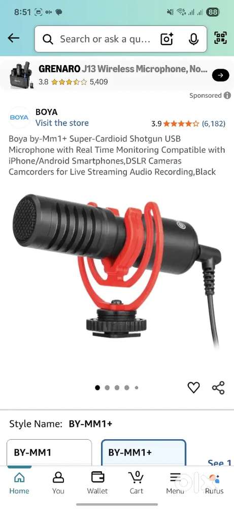 Boya by-Mm1+ Super-Cardioid Shotgun USB Microphone with Real Time live