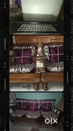 5 seater wooden sofa with glass table