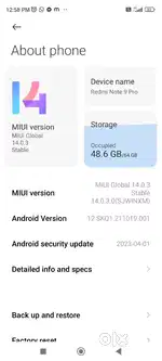 Redmi Note9  Pro 4/64bill/box available charger ace