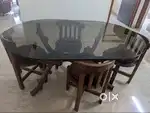 Dinning Table - Glass , Teak Wood