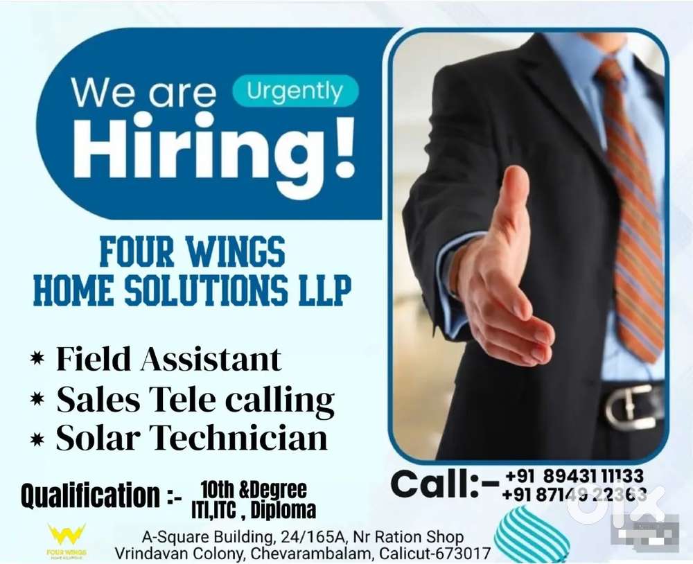 Required Sales Tele Calling,Field Assistant,Solar Technician