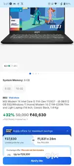 MSI Modern 14 Intel Core i5 11th Gen