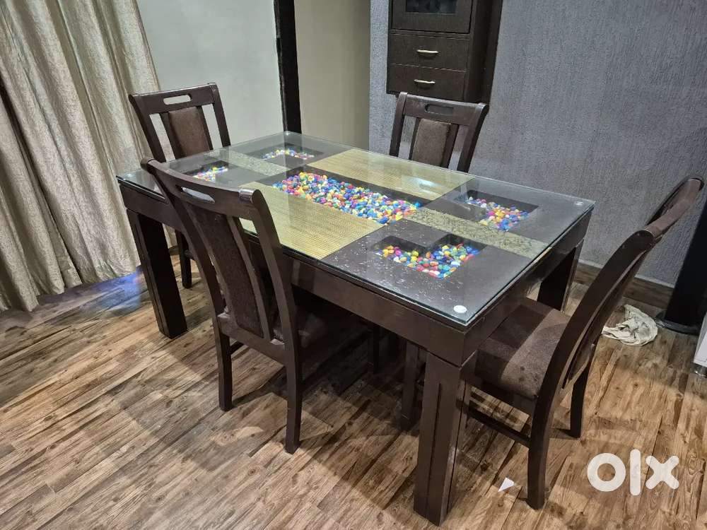 Wooden Dining table with glass top 4 Seater