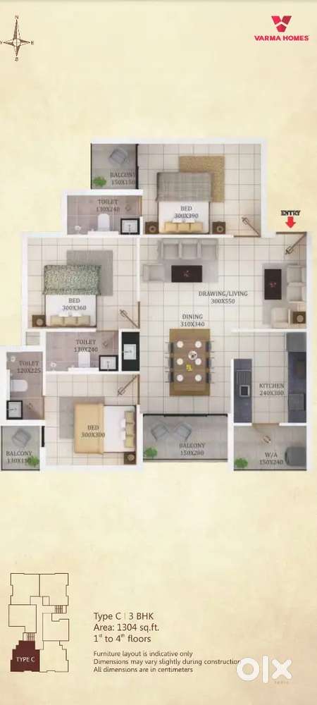 Fully furnished 3 BHK apartment for sale