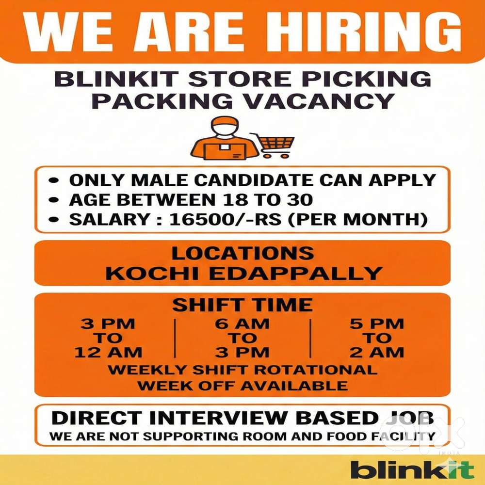 Edappally Blinkit picker Vacancy