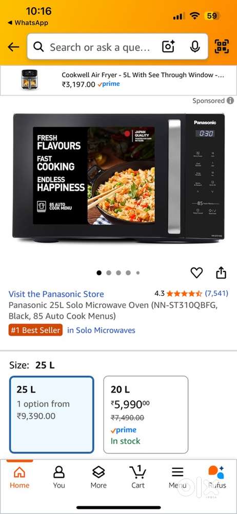 Panasonic micro oven 27 litre in new condition
