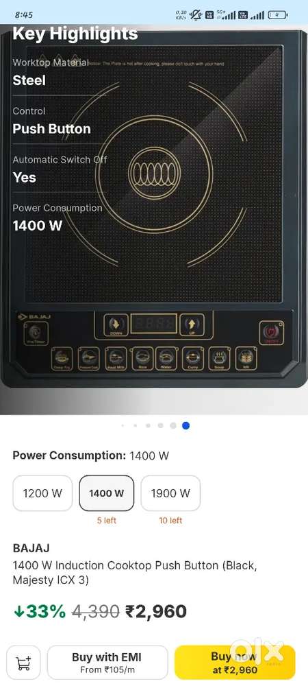 Bajaj majesty ICX3 induction stove