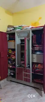 Queen Wood Cot, Steel 3 Doors Cupboard. Price Negotiable
