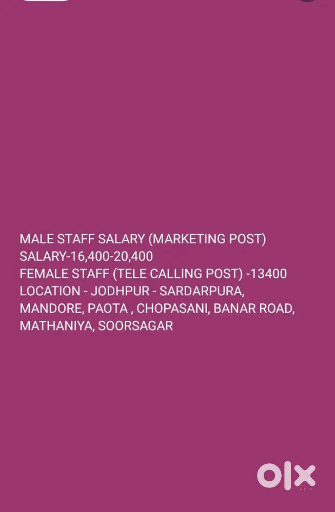 STAFF REQUIRED FOR MARKETING AND LADIES STAFF FOR TELE CALLING