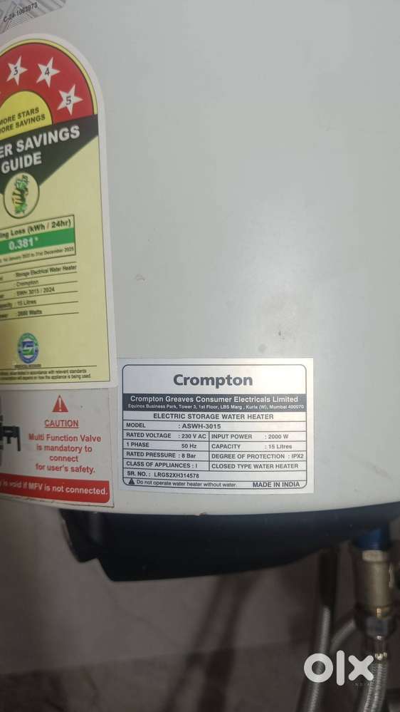 15l Crompton Instant Geyser with warranty
