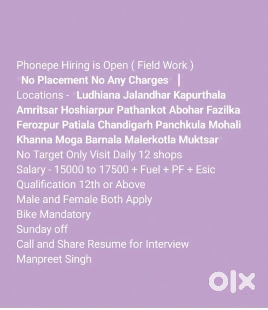 Phonepe Required Field Sales Executive in Malerkotla