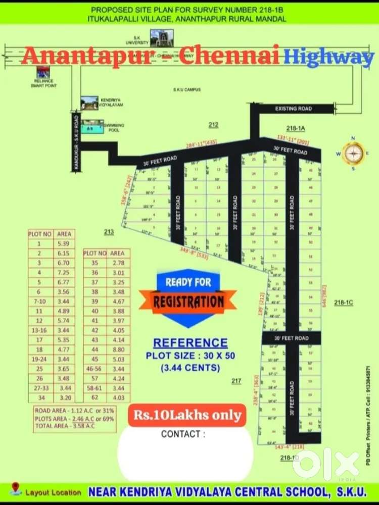 3.44cents (30x50) Villa Plots at SKU, K.V School backside, Anantapuram