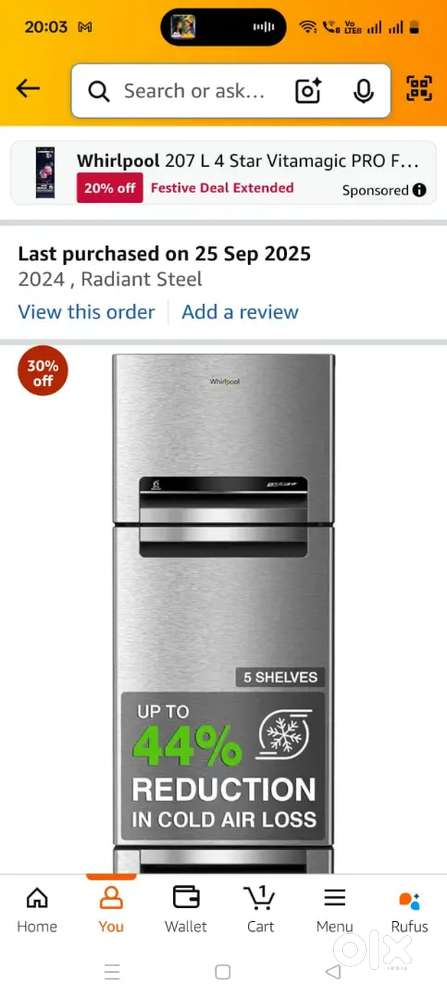 Whirlpool 235 litre Brand New fridge