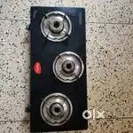 Pigeon brand glass top 3 burner gas stove with accessories