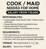 Title: Cook / Maid Needed for Home – Salary from ₹10,000
/-
