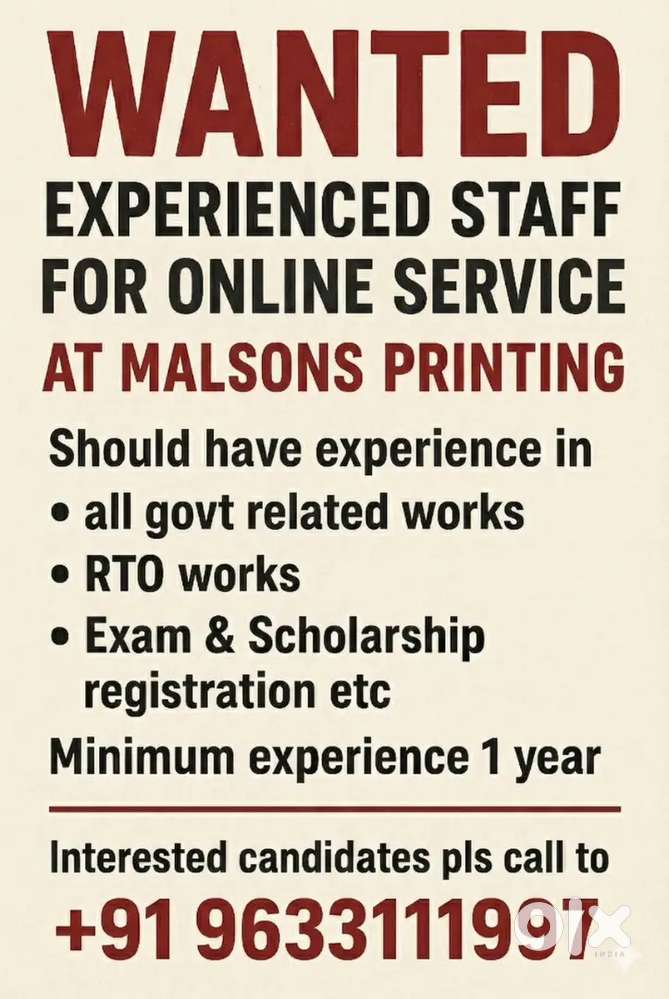 Wanted experienced staff for online service and DTP (Eng & Mal)
