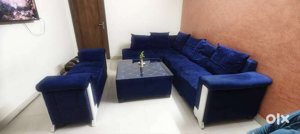 Premium 6-Seater Blue Sofa Set with Center Table & Settee