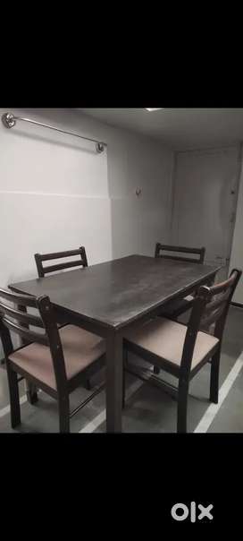 Sturdy 4-Seater Wooden Dining Table Set – Dark Finish