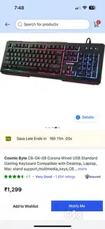 Gaming keyboard(CosmicByte) rainbow led brand new