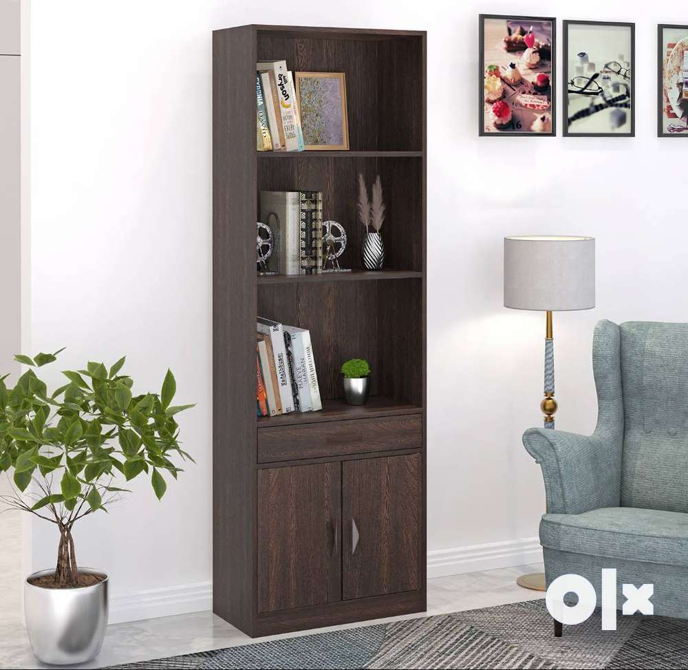 Bluewud Seonn Bookshelf Cabinet with Storage Shelves & Drawer