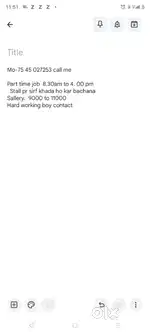Part time job for stall 8.30 to 4.00 pm