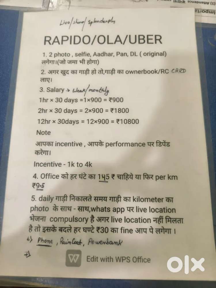 Ola/uber/rapido driver