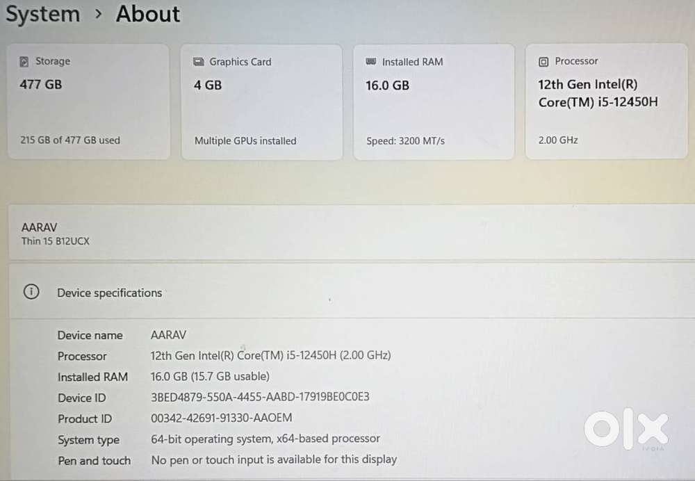 MSI THin 15 Laptop for sale