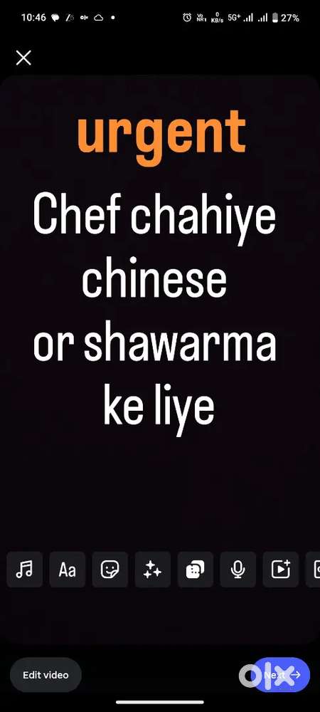 Urgent chef chahiye chinese or shavrma kr liye