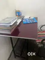 2 folding table and 2 comfortable chair and 1 book shelf