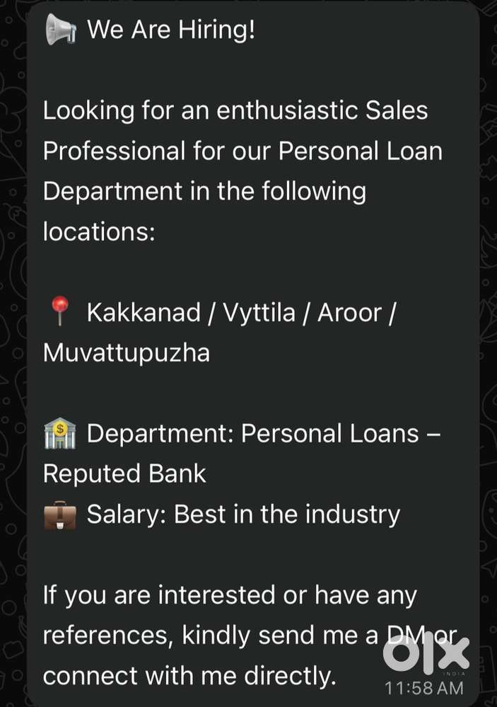 Personal loan department - reputed bank