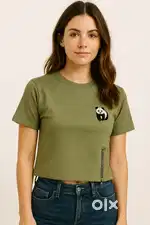 Crop Top with Cute Heart-Eyes Print & Side Zip