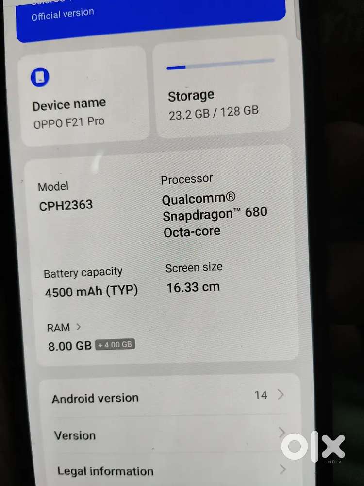 OppoF21 Pro 8 gb 128 4500 MAH  in good condition for sale