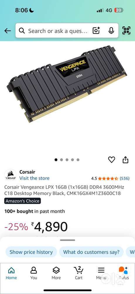 16 GB Corsair Venegance 3600mhz RAM DDR4