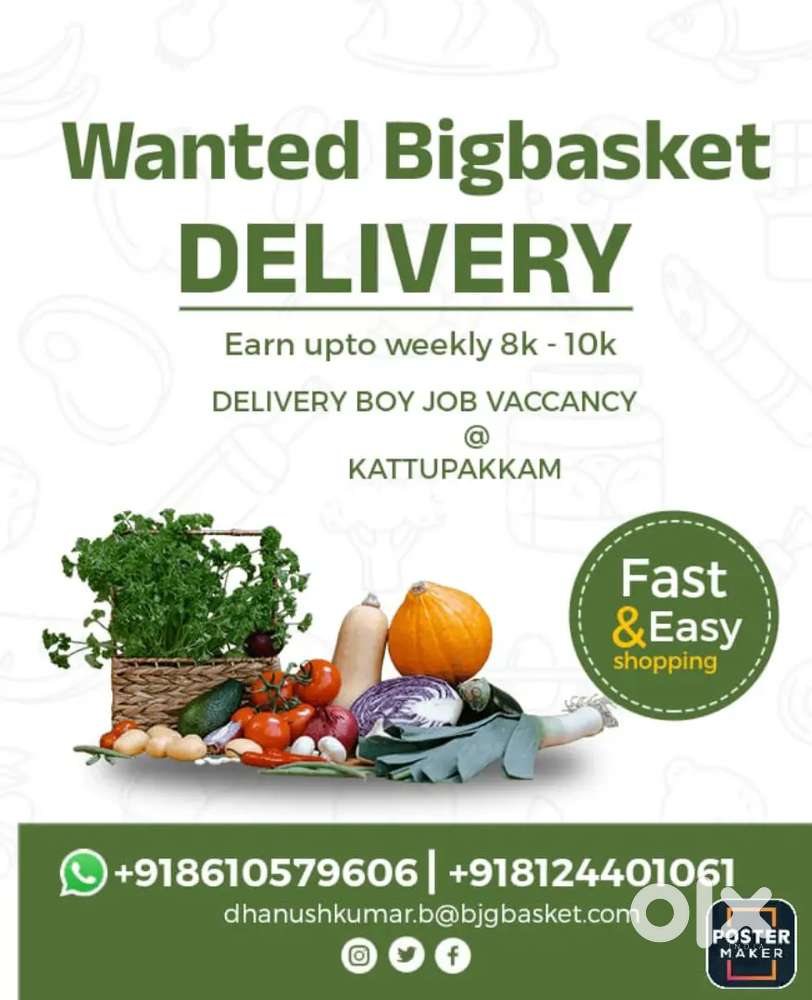 Bigbasket part time,full time in Kattupakkam,Porur,poondamale, mangadu