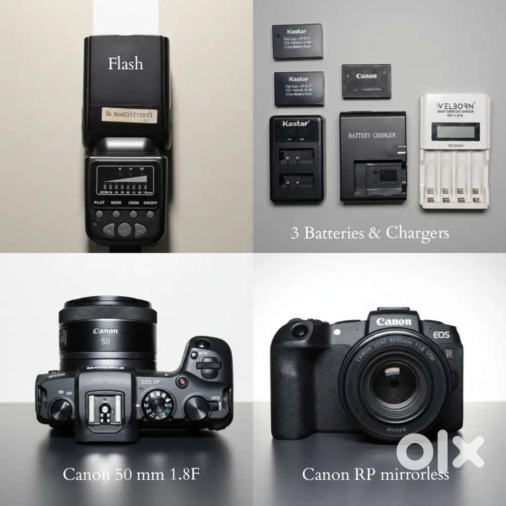 Canon RP + Canon 50mm 1.8F + 3 Batteries with chargers+ Flash