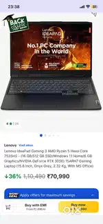 Lenovo Gaming Laptop - 6 months Old - InWarranty