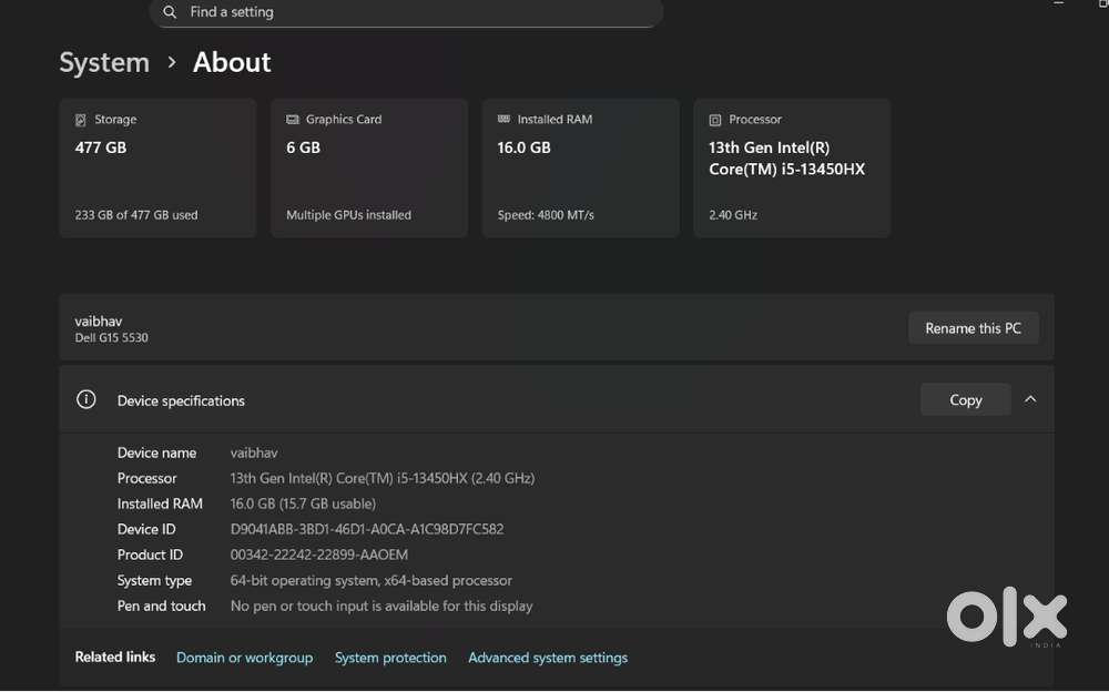 DELL G15 2024 Model13th Gen Intel Core i5-13450HX