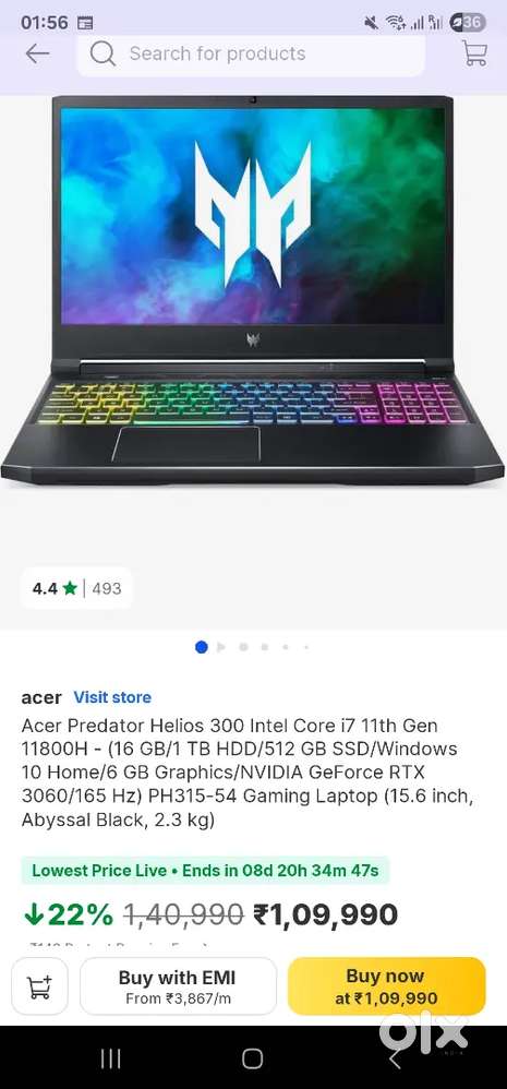 Acer Predator Helios 300 i711th Gen RTX 3060