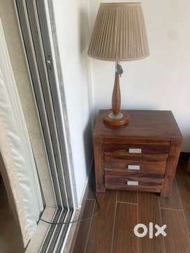 Bedside Table in Honey Oak Finish + Matching Table Lamp