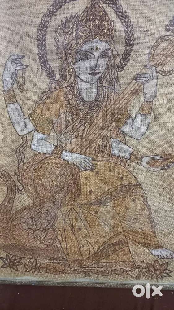 Hand made goddess saraswati picture antique  40 yrs old