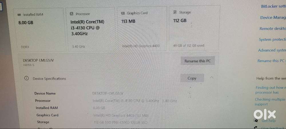 Intel I3 4th Gen Desktop, 8gb Ram, 120 Gb SSD